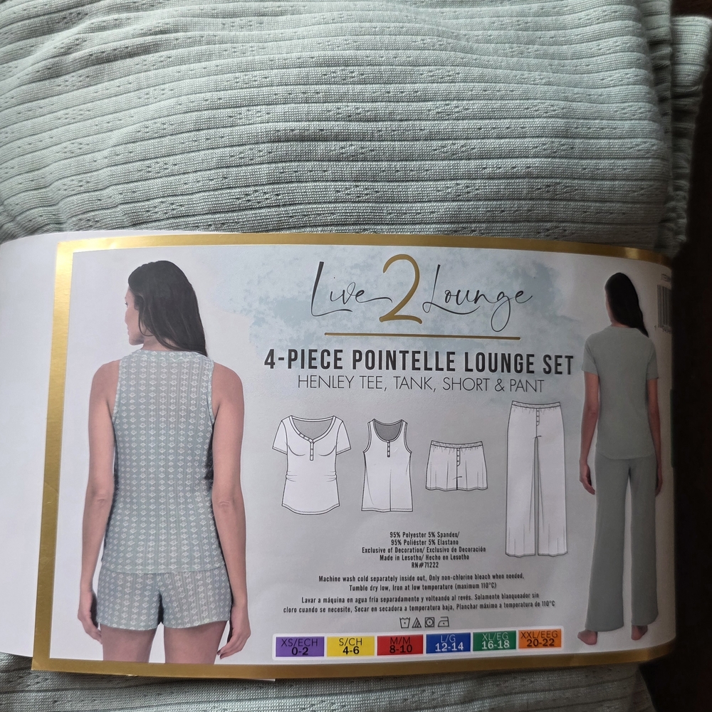 Live 2 Lounge Women's Green 4-Piece Pointelle Lounge Set